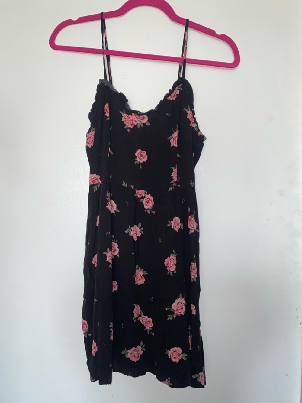 H&M Black Floral Slip Dress with Pink Rose Print
